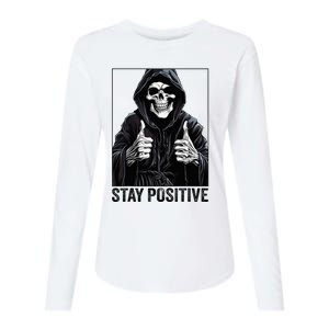 Funny Skull Stay Positive Skeleton Halloween Motivational Womens Cotton Relaxed Long Sleeve T-Shirt