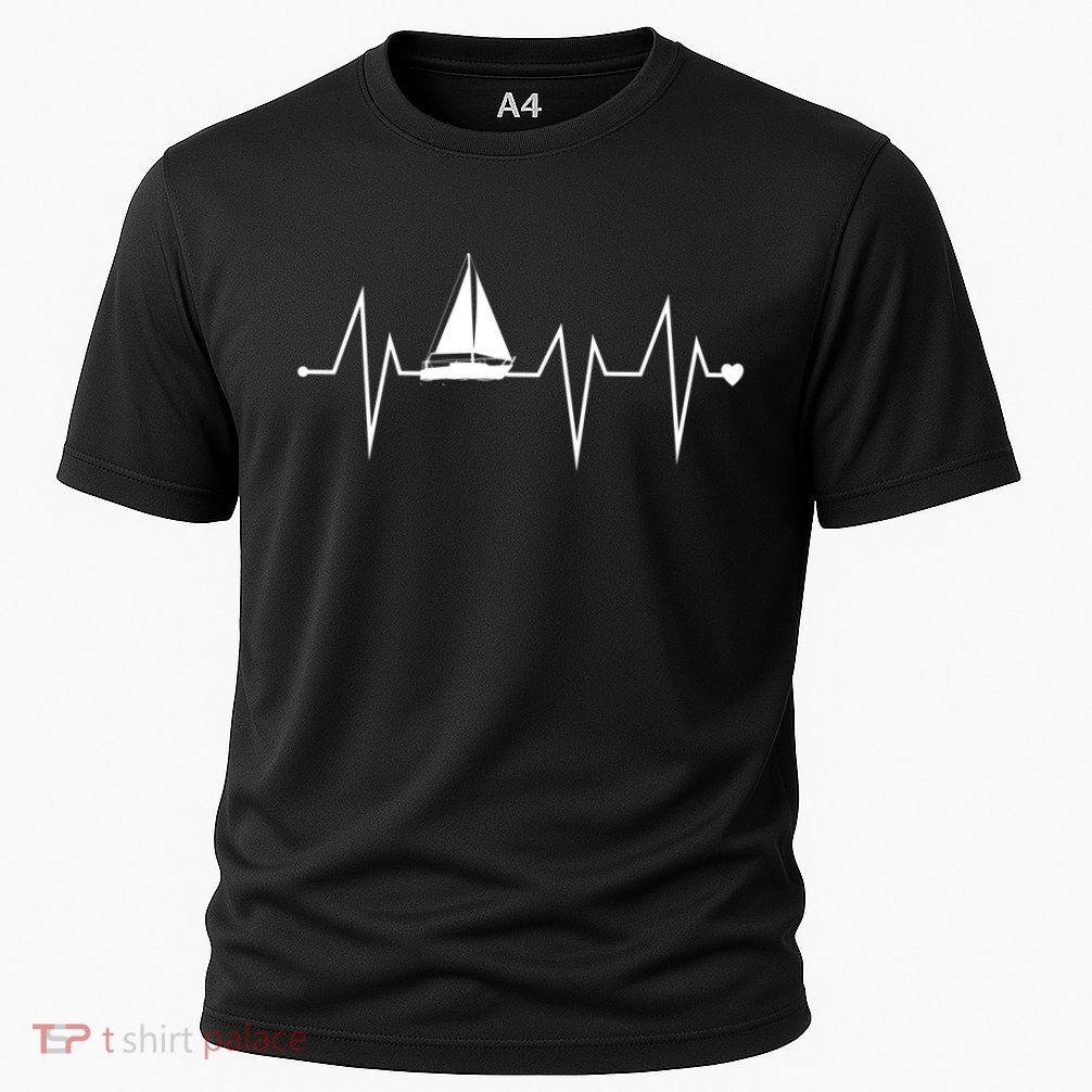 Funny Sailing Sailboat Sailor Heartbeat Heart Pulse Rate Ekg Gift Cooling Performance Crew T-Shirt