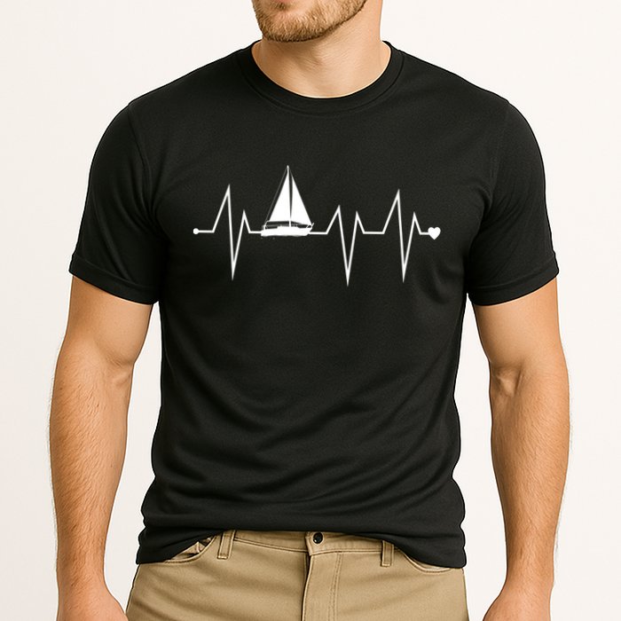 Funny Sailing Sailboat Sailor Heartbeat Heart Pulse Rate Ekg Gift Cooling Performance Crew T-Shirt
