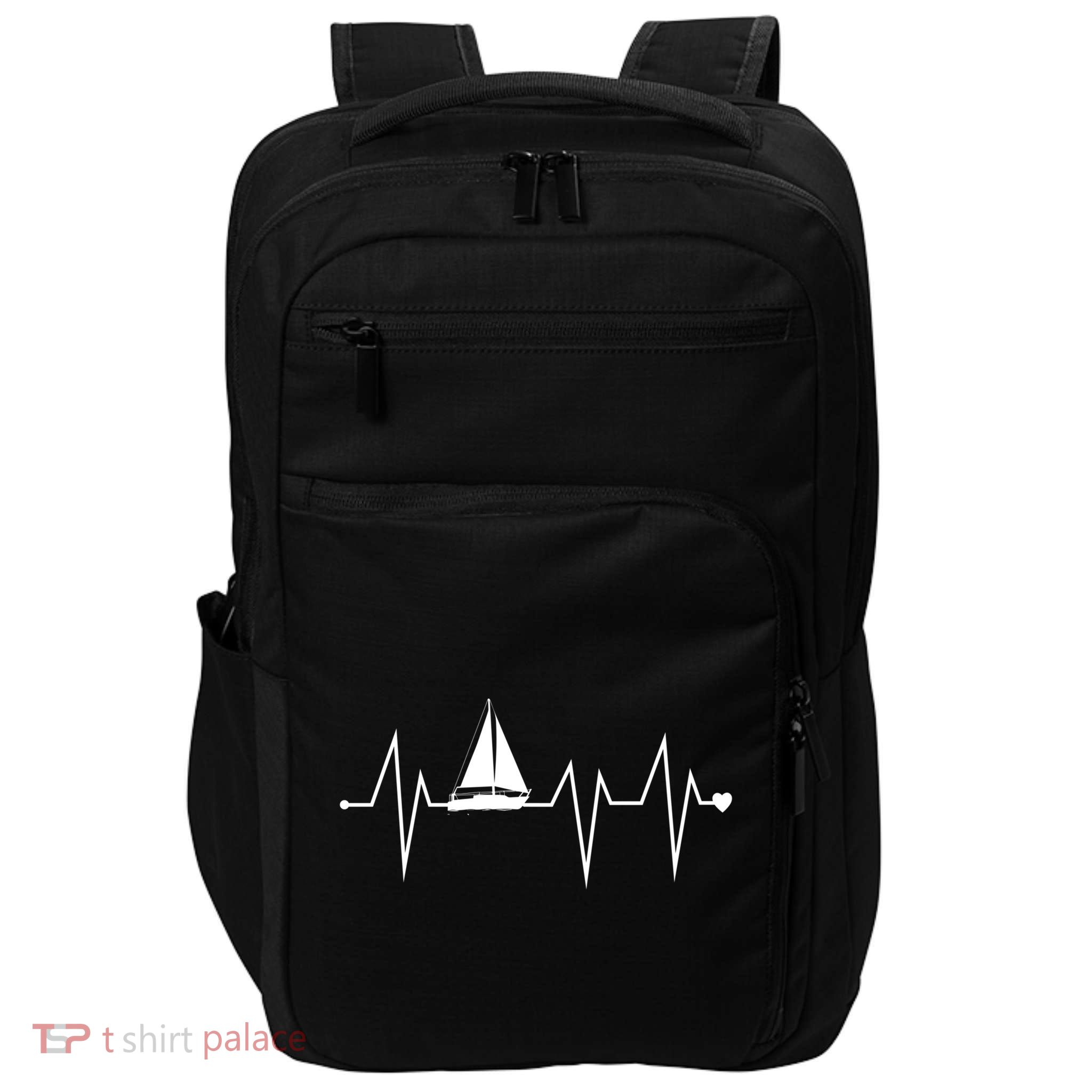 Funny Sailing Sailboat Sailor Heartbeat Heart Pulse Rate Ekg Gift Impact Tech Backpack