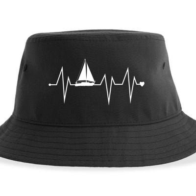 Funny Sailing Sailboat Sailor Heartbeat Heart Pulse Rate Ekg Gift Sustainable Bucket Hat