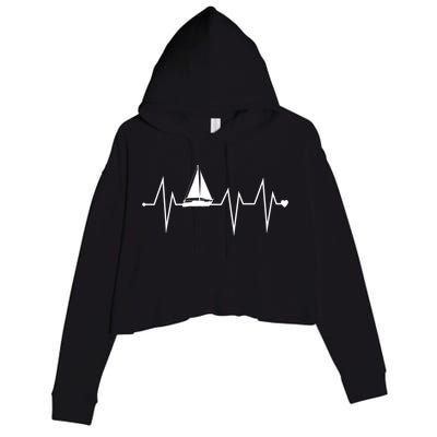 Funny Sailing Sailboat Sailor Heartbeat Heart Pulse Rate Ekg Gift Crop Fleece Hoodie