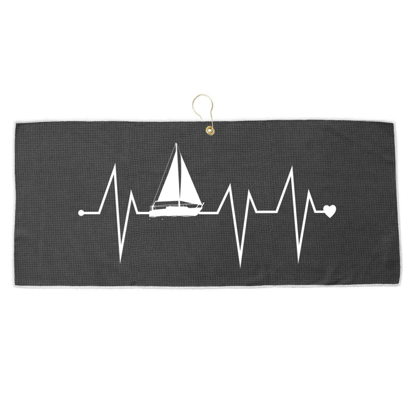 Funny Sailing Sailboat Sailor Heartbeat Heart Pulse Rate Ekg Gift Large Microfiber Waffle Golf Towel