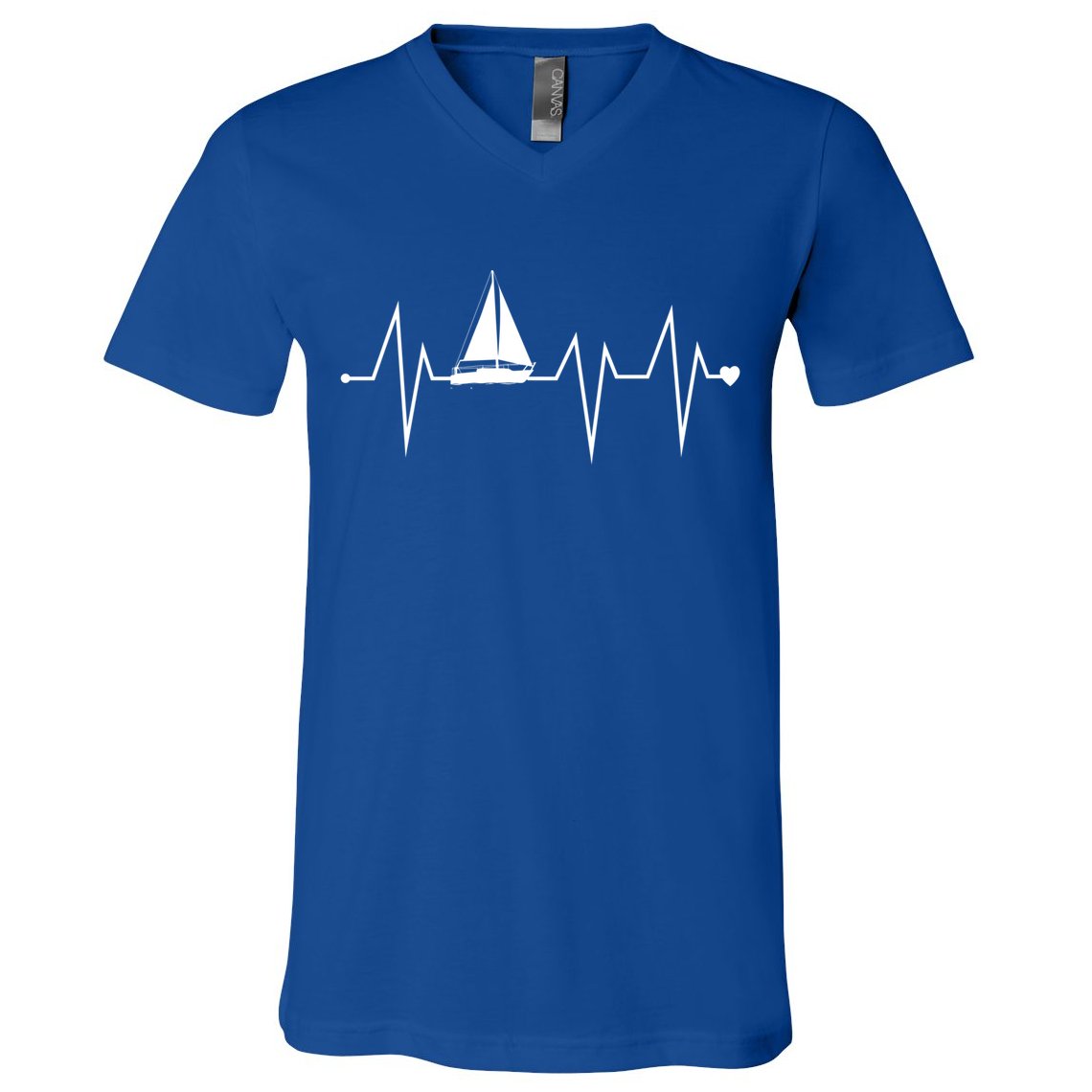 Funny Sailing Sailboat Sailor Heartbeat Heart Pulse Rate Ekg Gift V-Neck T-Shirt