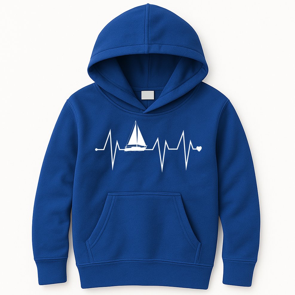 Funny Sailing Sailboat Sailor Heartbeat Heart Pulse Rate Ekg Gift Kids Hoodie