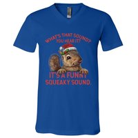 Funny Squeaky Sound Gift Christmas Squirrel Gift V-Neck T-Shirt