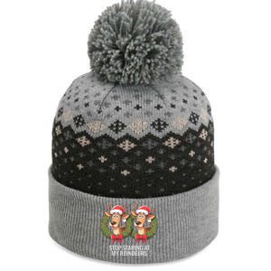 Funny Stop Staring At My Reindeers Boobs Ugly Gag Xmas The Baniff Cuffed Pom Beanie