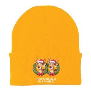 Funny Stop Staring At My Reindeers Boobs Ugly Gag Xmas Knit Cap Winter Beanie