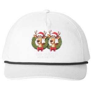 Funny Stop Staring At My Reindeers Boobs Ugly Gag Xmas Snapback Five-Panel Rope Hat