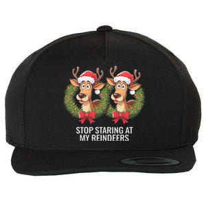 Funny Stop Staring At My Reindeers Boobs Ugly Gag Xmas Wool Snapback Cap