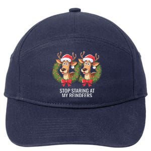 Funny Stop Staring At My Reindeers Boobs Ugly Gag Xmas 7-Panel Snapback Hat