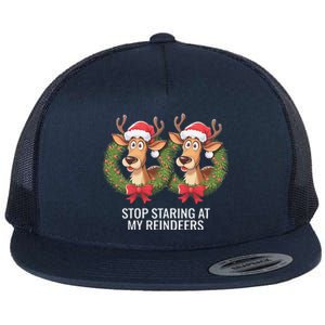 Funny Stop Staring At My Reindeers Boobs Ugly Gag Xmas Flat Bill Trucker Hat