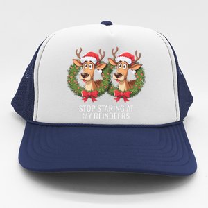 Funny Stop Staring At My Reindeers Boobs Ugly Gag Xmas Trucker Hat