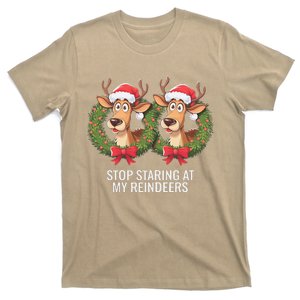 Funny Stop Staring At My Reindeers Boobs Ugly Gag Xmas T-Shirt