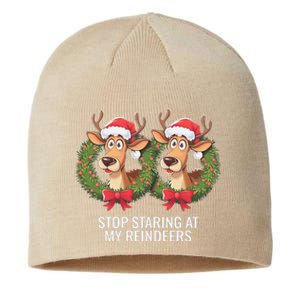 Funny Stop Staring At My Reindeers Boobs Ugly Gag Xmas Sustainable Beanie