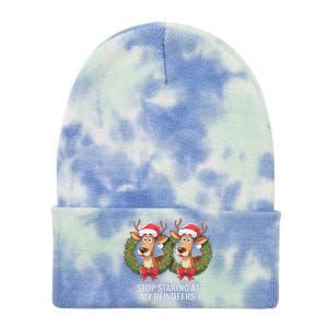 Funny Stop Staring At My Reindeers Boobs Ugly Gag Xmas Tie Dye 12in Knit Beanie