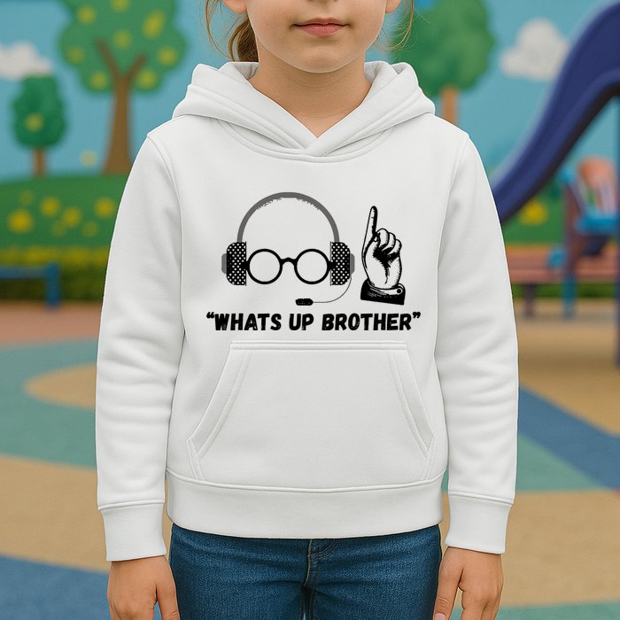 Funny Sketch Streamer Whats Up Brother Kids Hoodie