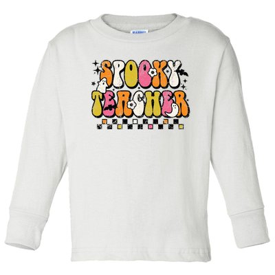 Funny Spooky Season Retro Spooky Teacher Halloween Costume Toddler Long Sleeve Shirt