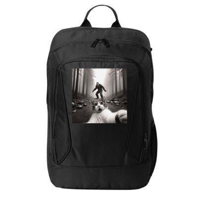 Funny Surprised Scared Cat Selfie With Sasquatsch Bigfoot City Backpack