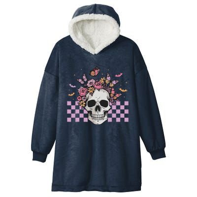 Floral Sugar Skull Retro Skeleton Halloween Costume Funny Hooded Wearable Blanket