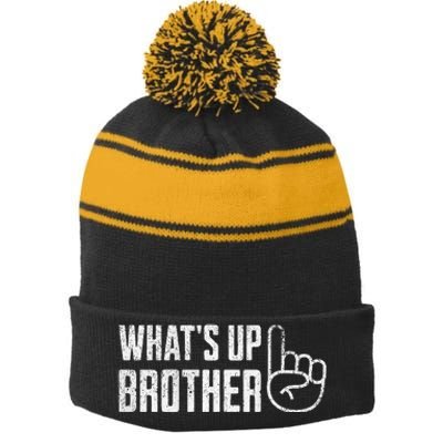 Funny Sketch Streamer Whats Up Brother Stripe Pom Pom Beanie