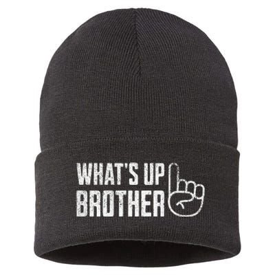 Funny Sketch Streamer Whats Up Brother Sustainable Knit Beanie