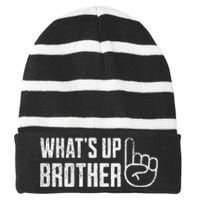 Funny Sketch Streamer Whats Up Brother Striped Beanie with Solid Band