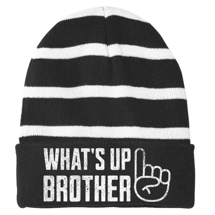 Funny Sketch Streamer Whats Up Brother Striped Beanie with Solid Band