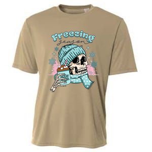 Freezing Season Skeleton Drinking Coffee Winter Cooling Performance Crew T-Shirt