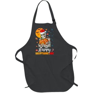 Funny Santa Skeleton Turkey & Pumpkin Happy HalloThanksMas Full-Length Apron With Pockets