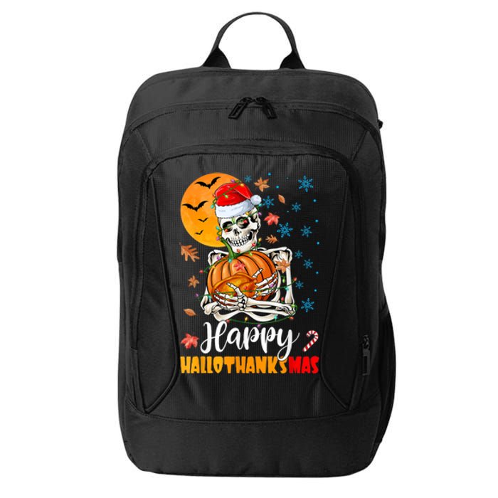 Funny Santa Skeleton Turkey & Pumpkin Happy HalloThanksMas City Backpack