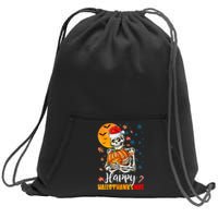 Funny Santa Skeleton Turkey & Pumpkin Happy HalloThanksMas Sweatshirt Cinch Pack Bag