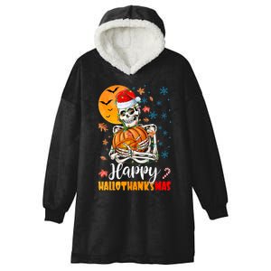 Funny Santa Skeleton Turkey & Pumpkin Happy HalloThanksMas Hooded Wearable Blanket