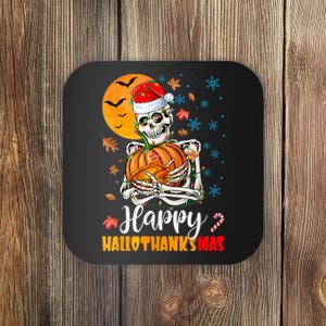 Funny Santa Skeleton Turkey & Pumpkin Happy HalloThanksMas Coaster