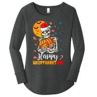 Funny Santa Skeleton Turkey & Pumpkin Happy HalloThanksMas Women's Perfect Tri Tunic Long Sleeve Shirt