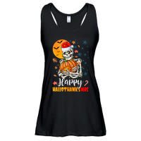 Funny Santa Skeleton Turkey & Pumpkin Happy HalloThanksMas Ladies Essential Flowy Tank