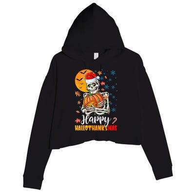 Funny Santa Skeleton Turkey & Pumpkin Happy HalloThanksMas Crop Fleece Hoodie