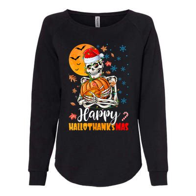 Funny Santa Skeleton Turkey & Pumpkin Happy HalloThanksMas Womens California Wash Sweatshirt