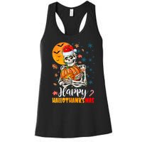 Funny Santa Skeleton Turkey & Pumpkin Happy HalloThanksMas Women's Racerback Tank