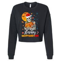 Funny Santa Skeleton Turkey & Pumpkin Happy HalloThanksMas Cropped Pullover Crew