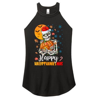 Funny Santa Skeleton Turkey & Pumpkin Happy HalloThanksMas Women's Perfect Tri Rocker Tank