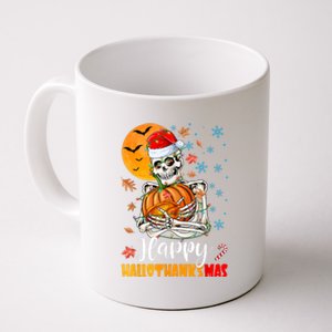 Funny Santa Skeleton Turkey & Pumpkin Happy HalloThanksMas Coffee Mug