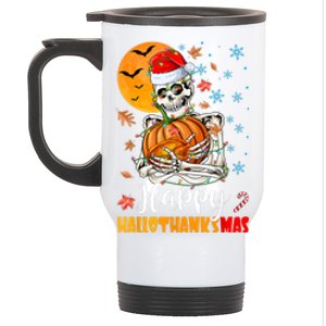 Funny Santa Skeleton Turkey & Pumpkin Happy HalloThanksMas Stainless Steel Travel Mug