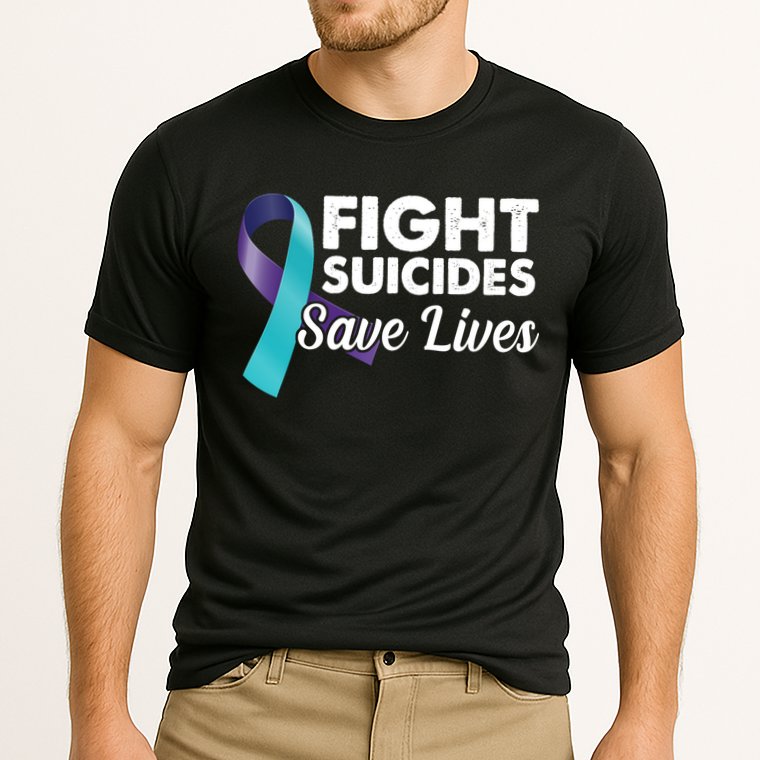 Fight Suicides Save Lives Ribbon Awareness Cooling Performance Crew T-Shirt