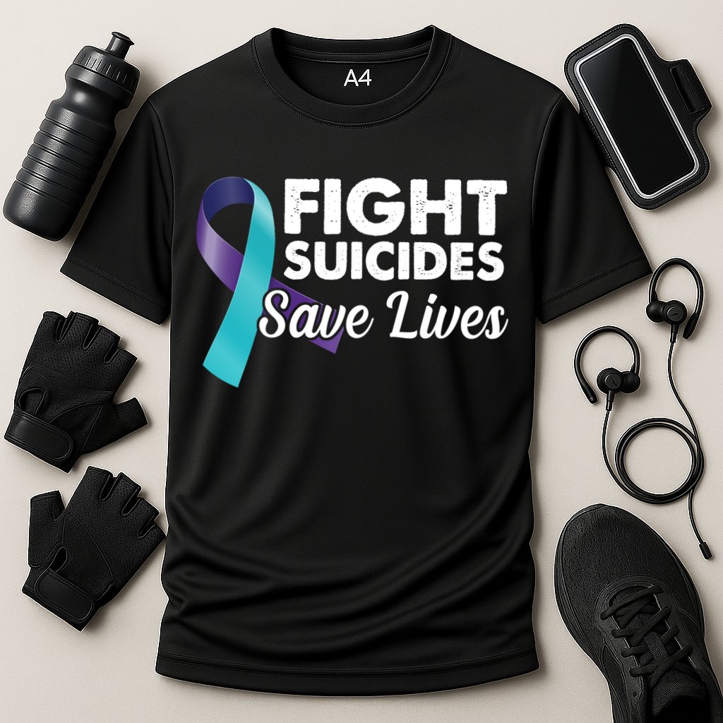 Fight Suicides Save Lives Ribbon Awareness Cooling Performance Crew T-Shirt