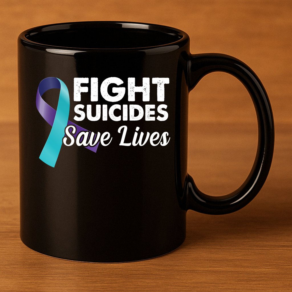 Fight Suicides Save Lives Ribbon Awareness 11oz C Handle Ceramic Mug