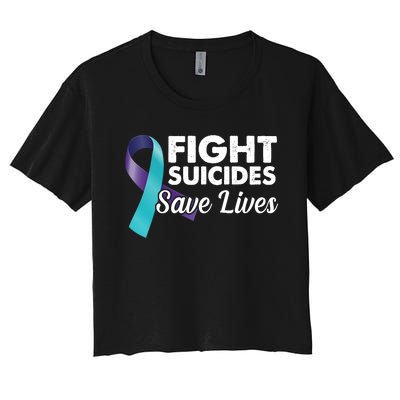 Fight Suicides Save Lives Ribbon Awareness Women's Crop Top Tee