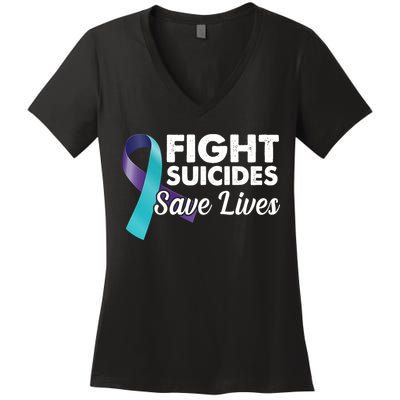 Fight Suicides Save Lives Ribbon Awareness Women's V-Neck T-Shirt