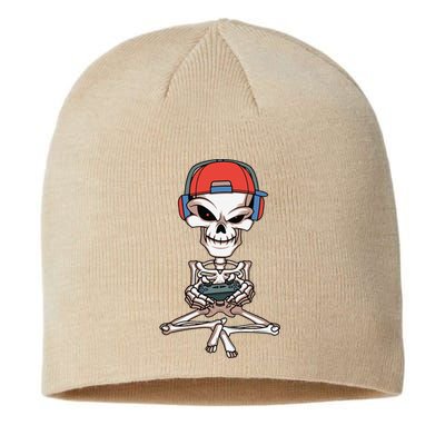 Funny Skeleton Skull Video Gamer Halloween Sustainable Beanie