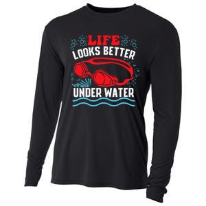 Funny Swimming Swimmer Swim Team Pool Cooling Performance Long Sleeve Crew